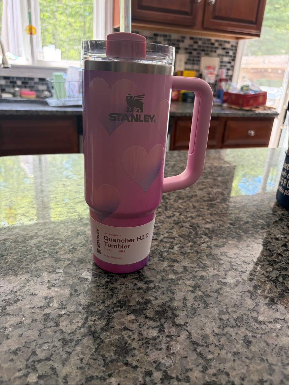 Stanley Pink Heart Travel Tumbler with Handle